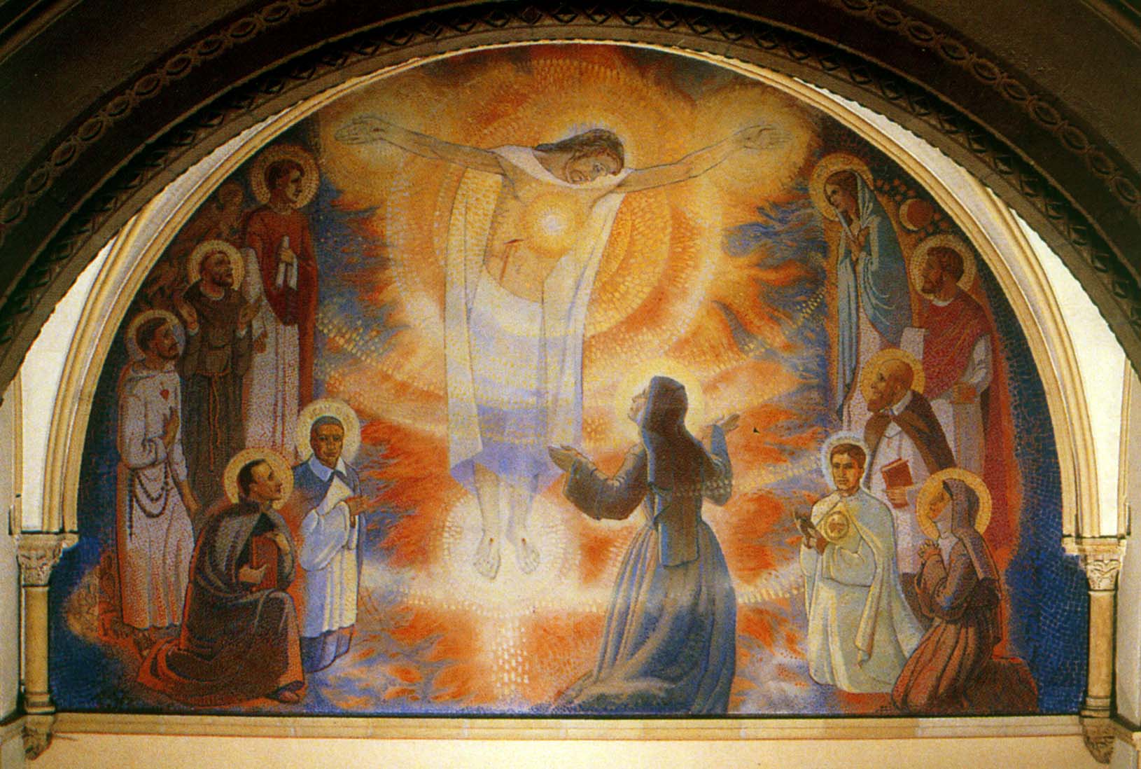 São Vicente de Paula e santos franceses diante do Sagrado Coração de Jesus